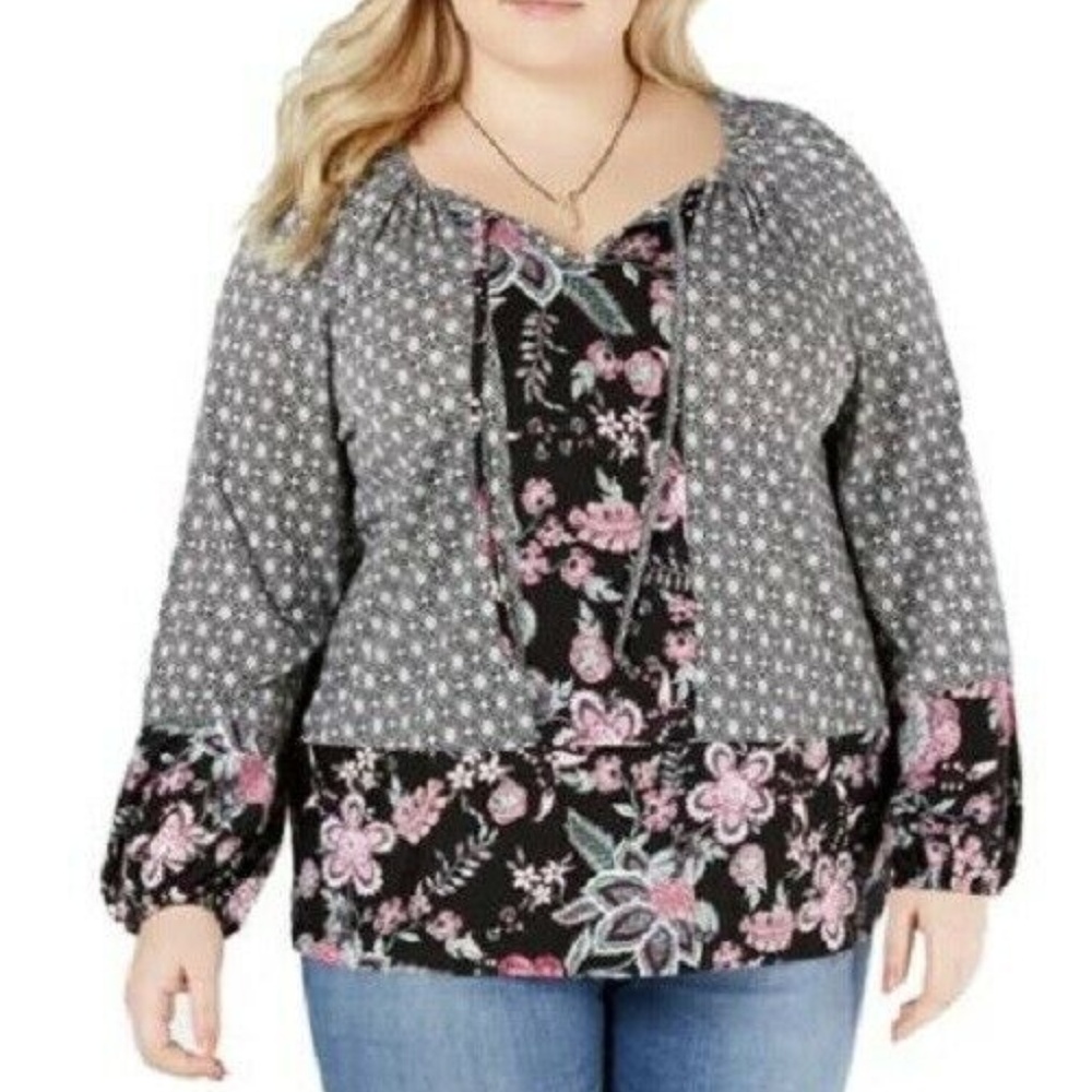 Style & Co 1X Multi Color Long Sleeve Top 5AK83